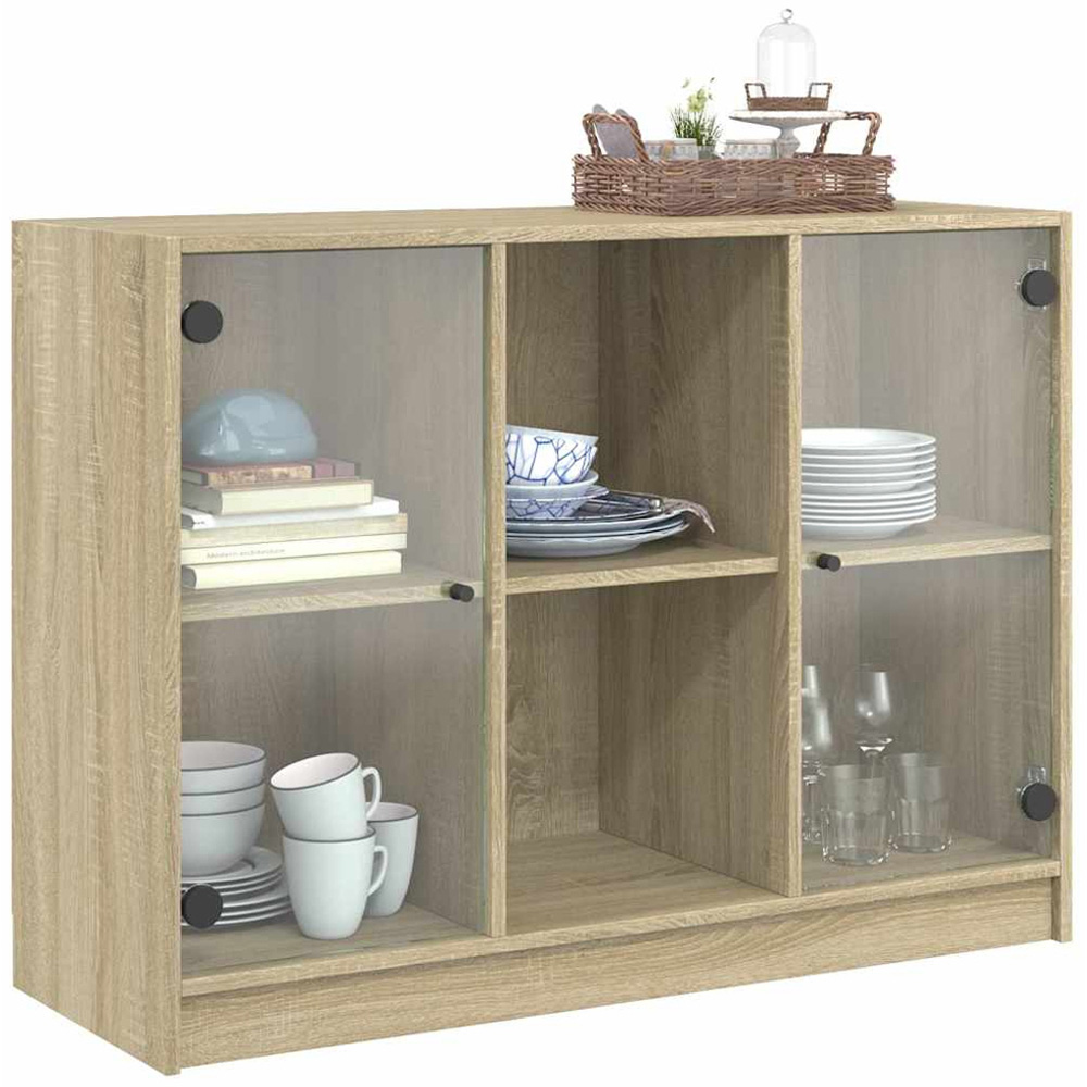 vidaXL 2 Glass Door 2 Shelf Sonoma Oak Sideboard Image 5