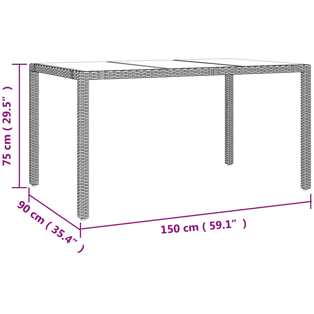 vidaXL 4 Seater Beige Polyrattan Tempered Glass Tabletop Garden Table Image 6