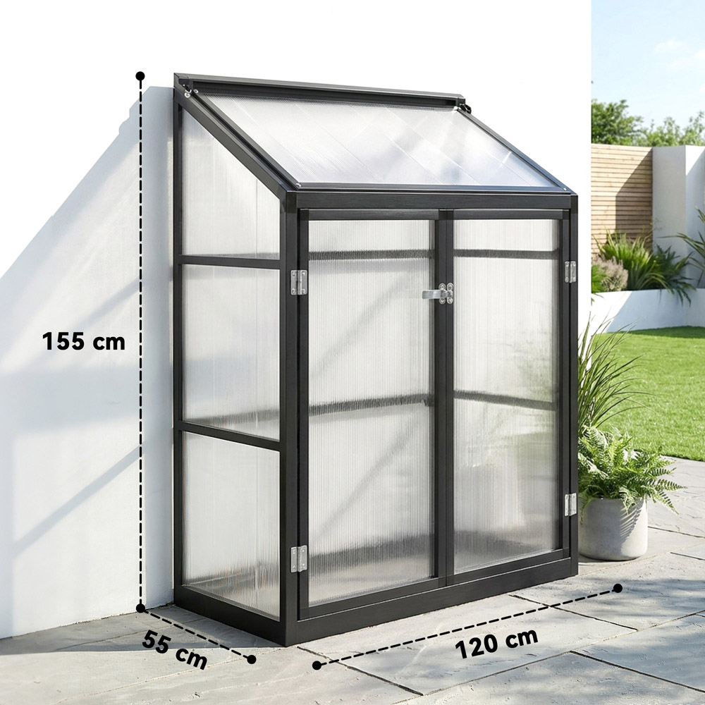 Outsunny Black Aluminium Frame Polycarbonate 3.9 x 1.8ft Walk-In Greenhouse Image 9