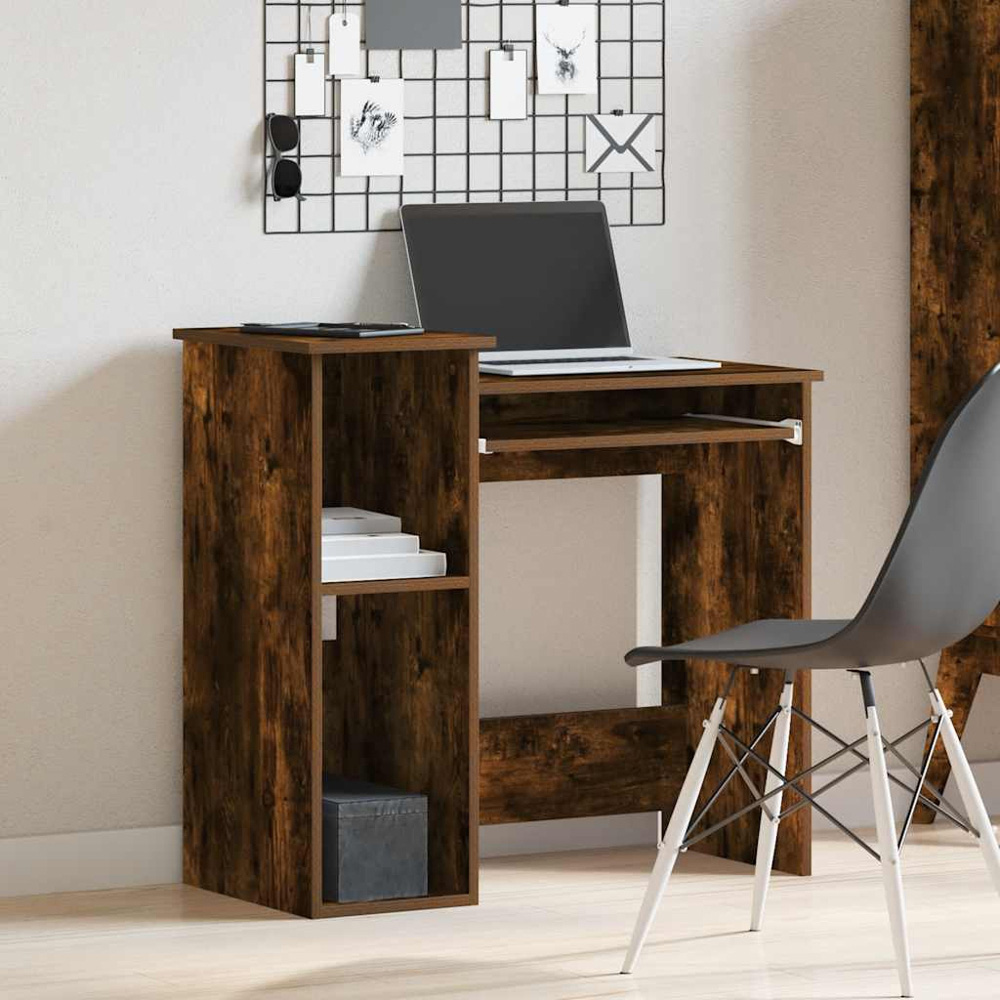 vidaXL 2 Shelf Computer Desk with Keyboard Tray Smoked Oak Image 8