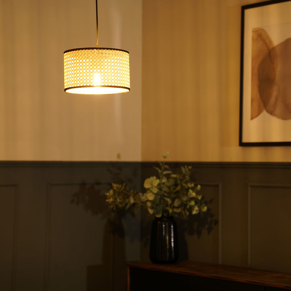 ValueLights Reni Natural Cane Black Trim Drum Ceiling Lamp Shade 25cm Image 3