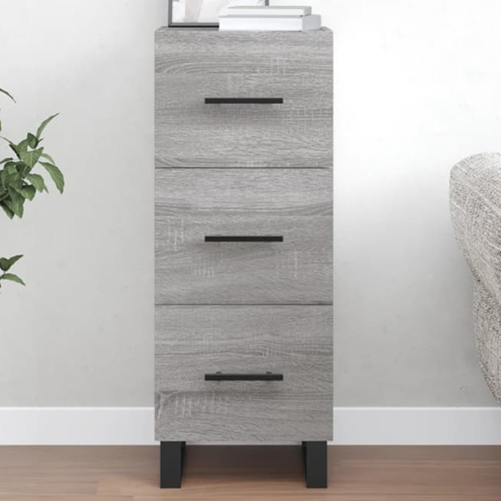 vidaXL 3 Drawer Grey Sonoma Wooden Sideboard Image 1