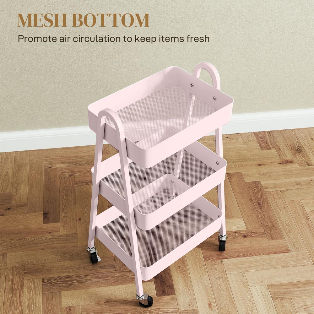 HOMCOM 3-Tier Pink Kitchen Storage Trolley Image 8