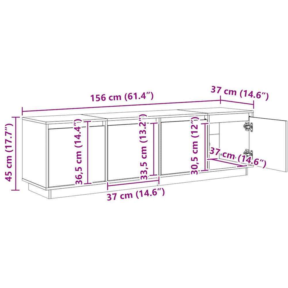 vidaXL 4 Door White Solid Pine Wood TV Cabinet Image 9
