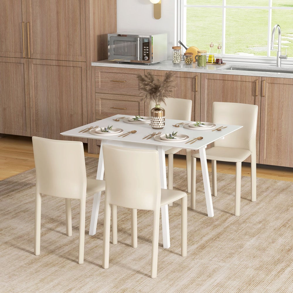 HOMCOM 4 Seater White Folding Drop Leaf Dining Table Image 4