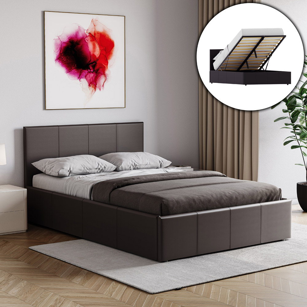 VIDA DESIGNS Lisbon Small Double Brown Faux Leather Ottoman Bed with Gel Memory Foam Mattress Image 3