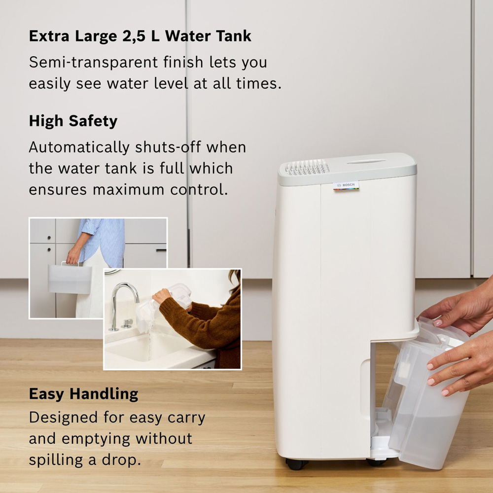 Bosch Dry 2000 White Lightweight Dehumidifier with LED Light Ring 12L Image 5