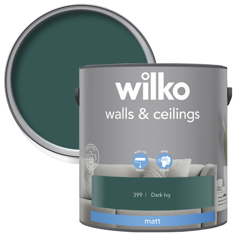Wilko Walls & Ceilings Matt Paint Dark Ivy 2.5L Image 1