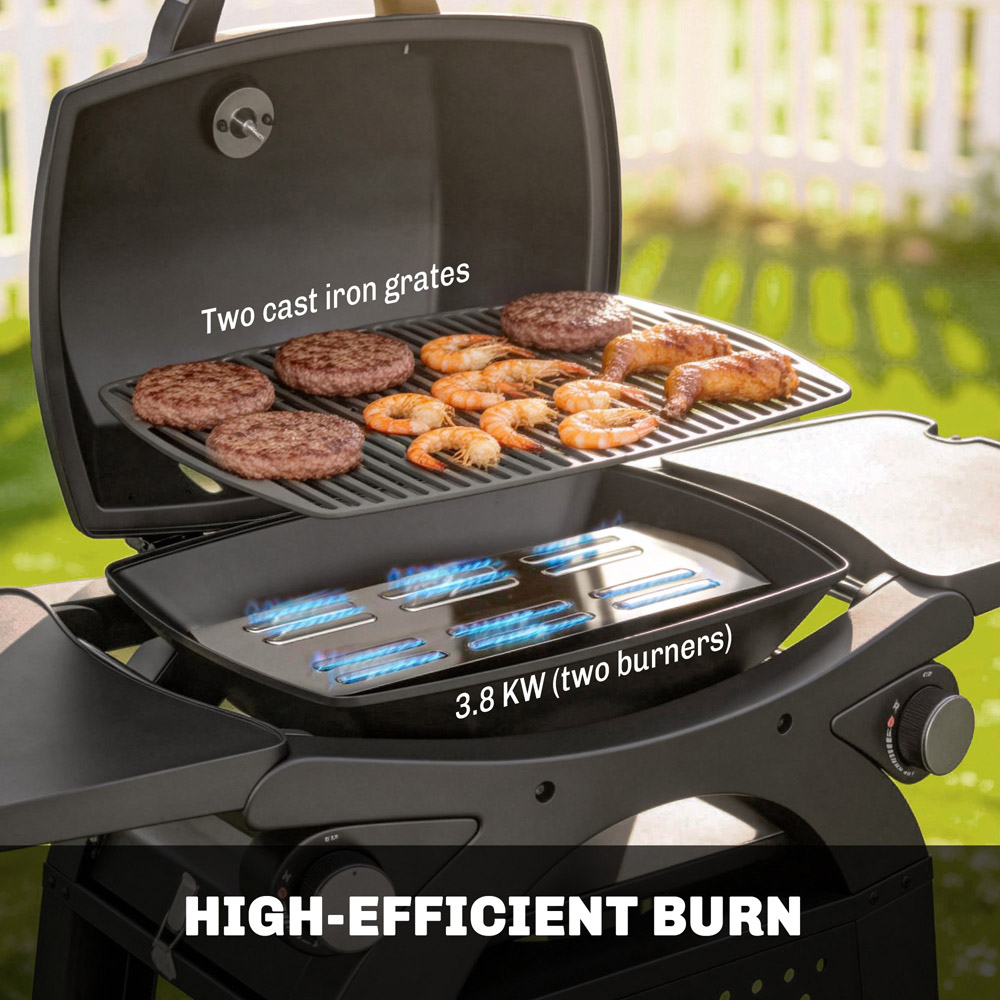 Outsunny 2-in-1 2 Burner Gas BBQ with Cast Iron Grates Image 5
