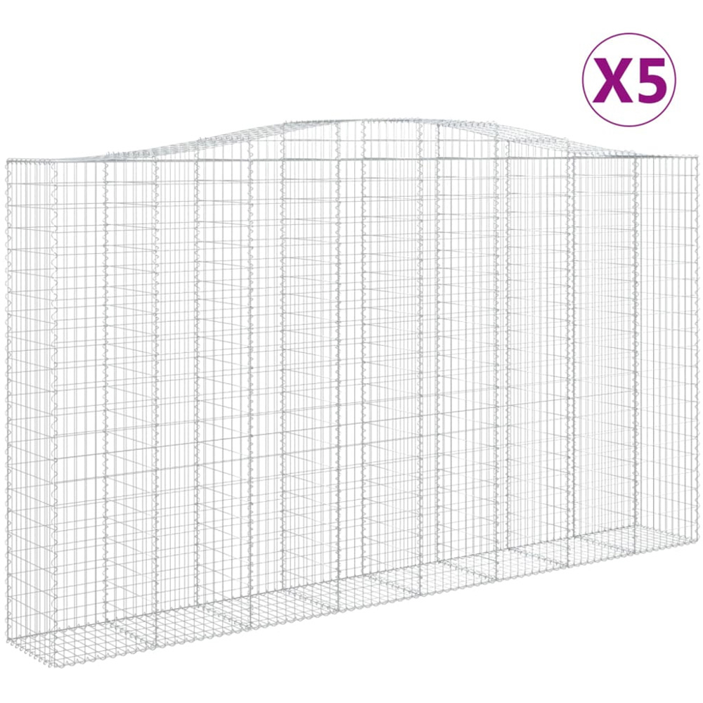 vidaXL Silver Galvanised Iron Arched Gabion Basket 400 x 50 x 220/240cm 5 Pack Image 2