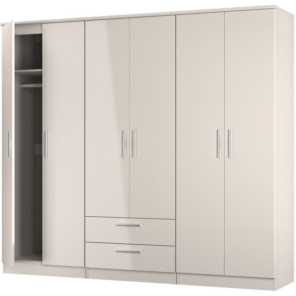 Crowndale Knightsbridge 6 Door 2 Drawer Kashmir Gloss Tall Wardrobe Ready Assembled Image 5