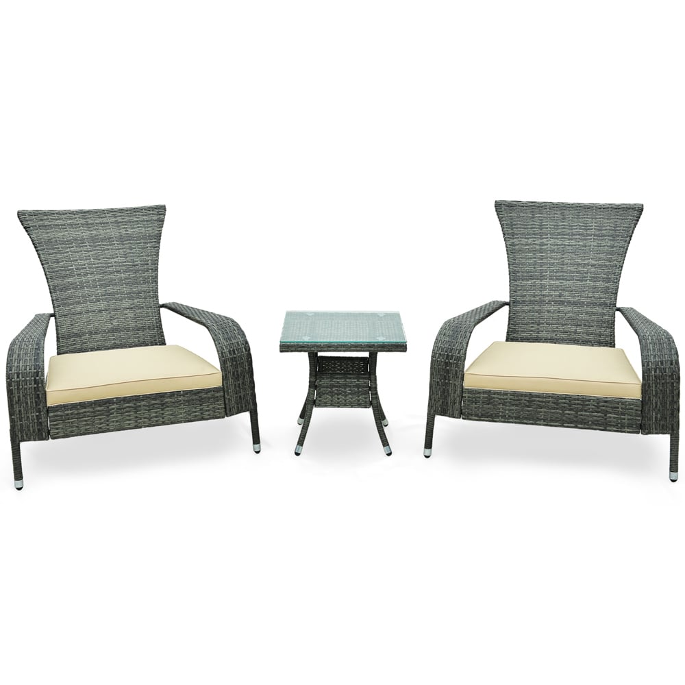 Costway 2 Seater Wicker Adirondack Bistro Set with Cushion Beige Image 2