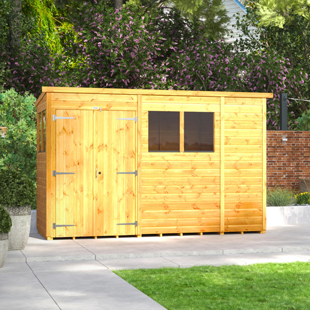 Power Sheds 10 x 4ft Double Door Pent Wooden Shed with Window Image 2