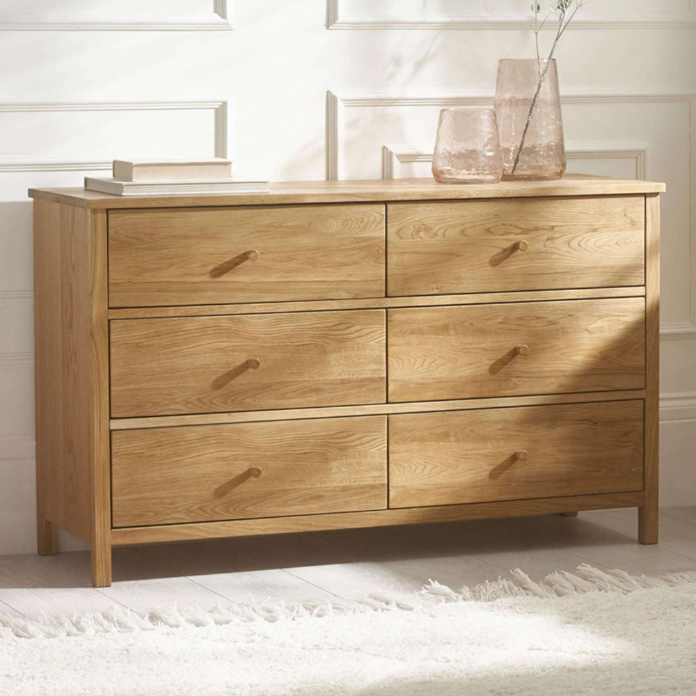 Julian Bowen Coxmoor 6 Drawer Solid Oak Wide Chest of Drawers Image 1