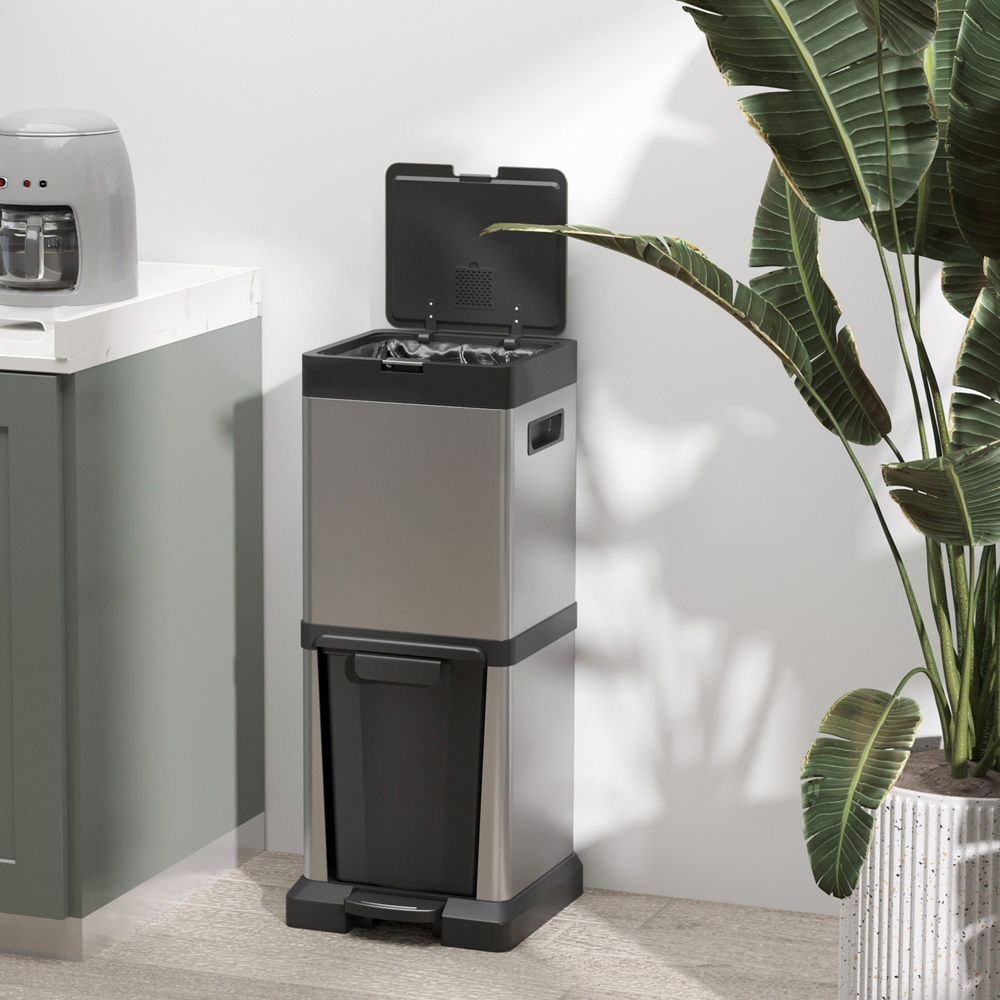 HOMCOM Silver Double Kitchen Bin with Soft Close Lid 34L Image 4