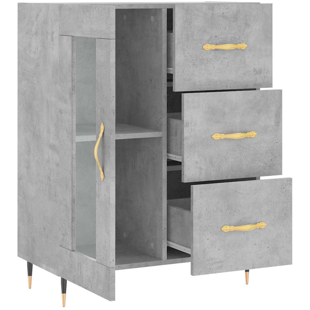 vidaXL Single Glass Door 3 Drawer Concrete Grey Wooden Sideboard Image 6