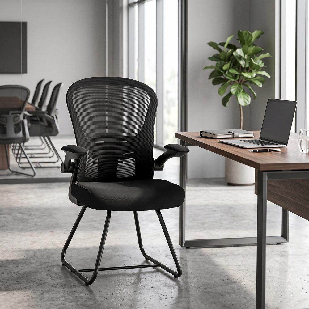 HOMCOM Black Reception Office Chair with Flip-up Armrest Image 2