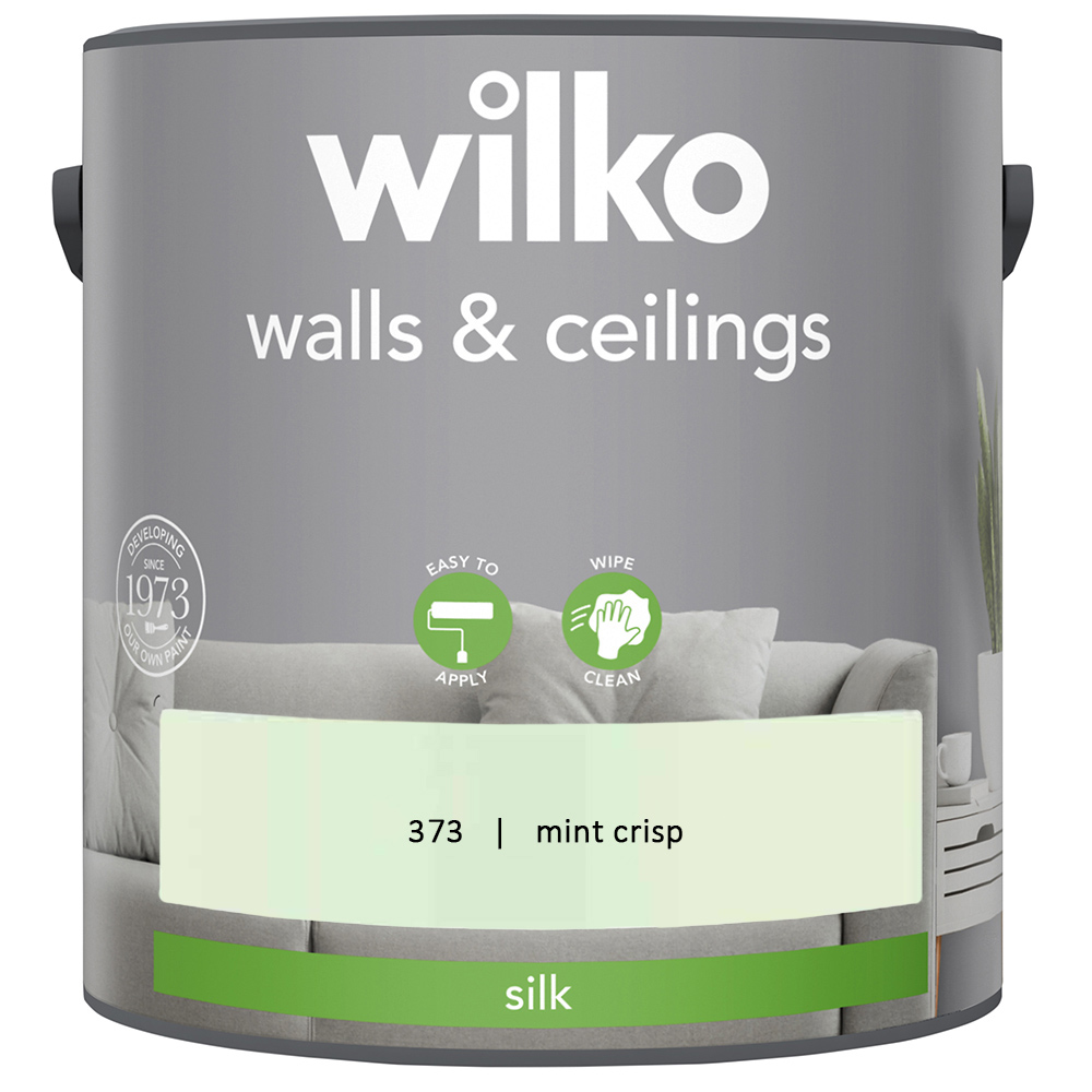 Wilko Walls & Ceilings Mint Crisp Silk Emulsion Paint 2.5L Image 2