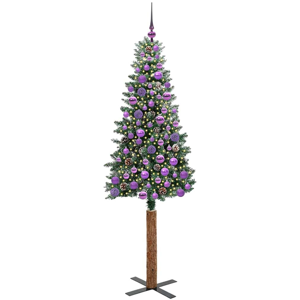 vidaXL Green Snow Flocked Artificial Christmas Tree with Pinecones LEDs Lilac Ornaments 6ft Image 1