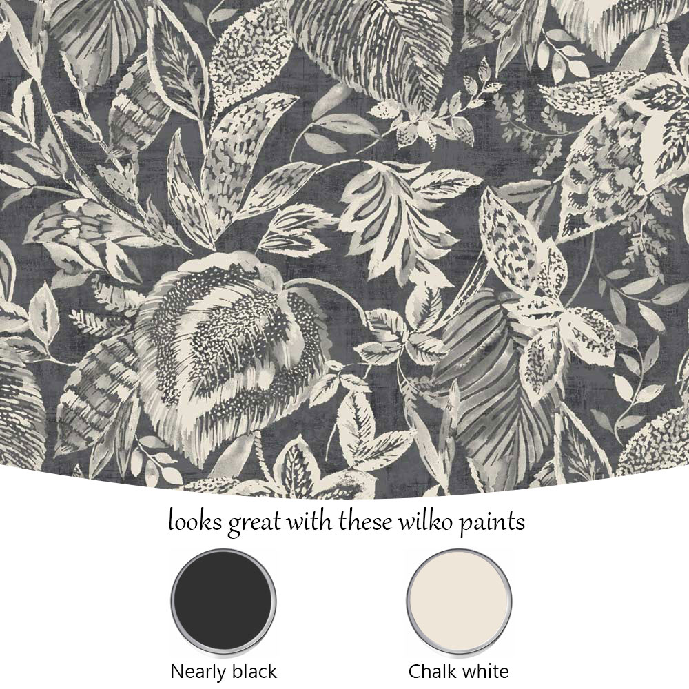 Grandeco Mae Jungle Leaves Charcoal Black Wallpaper Image 4