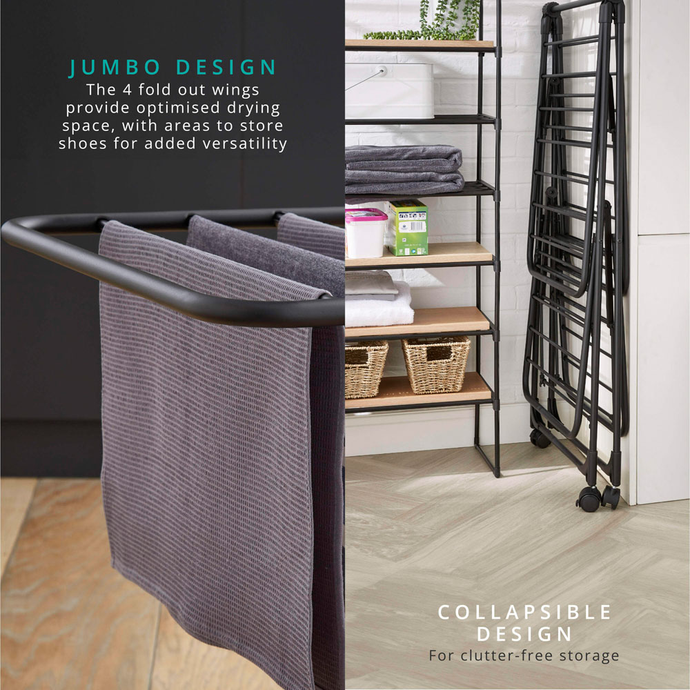 Swan Stealth Black Jumbo Collapsible Clothes Airer 26m Image 5