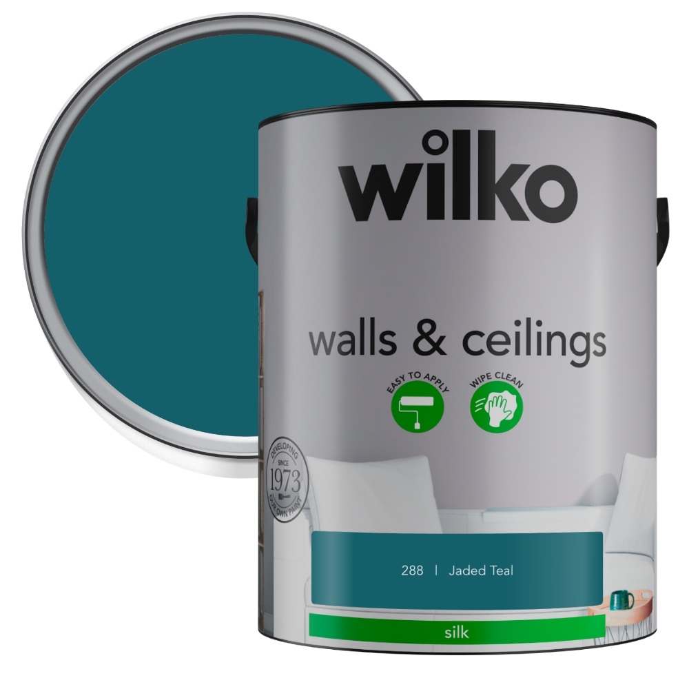 Wilko Walls & Ceilings Jaded Teal Silk Emulsion Paint 5L Image 1