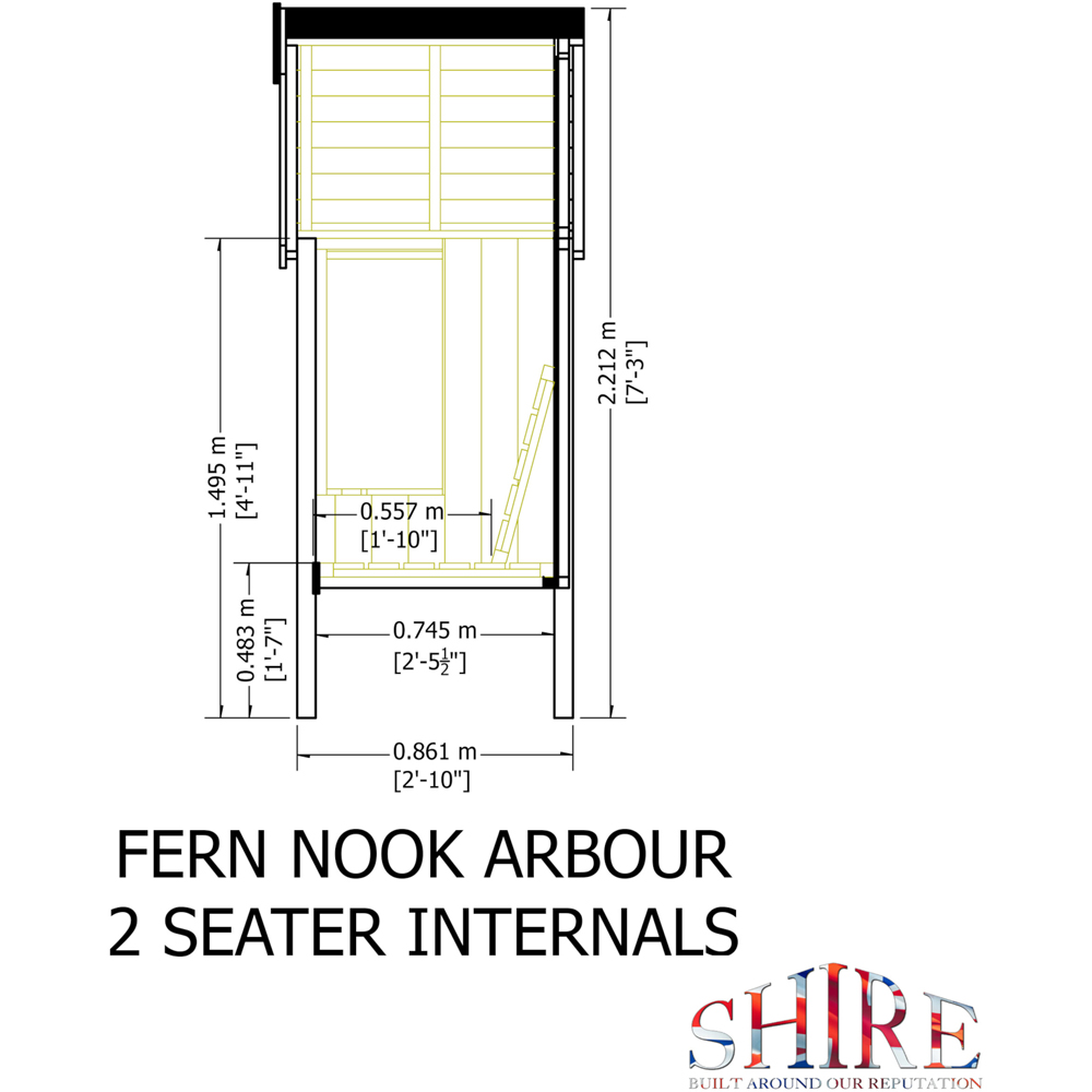 Shire Fern Nook 4.2 x 2.8ft 2 Seater Arbour with Roof Image 9