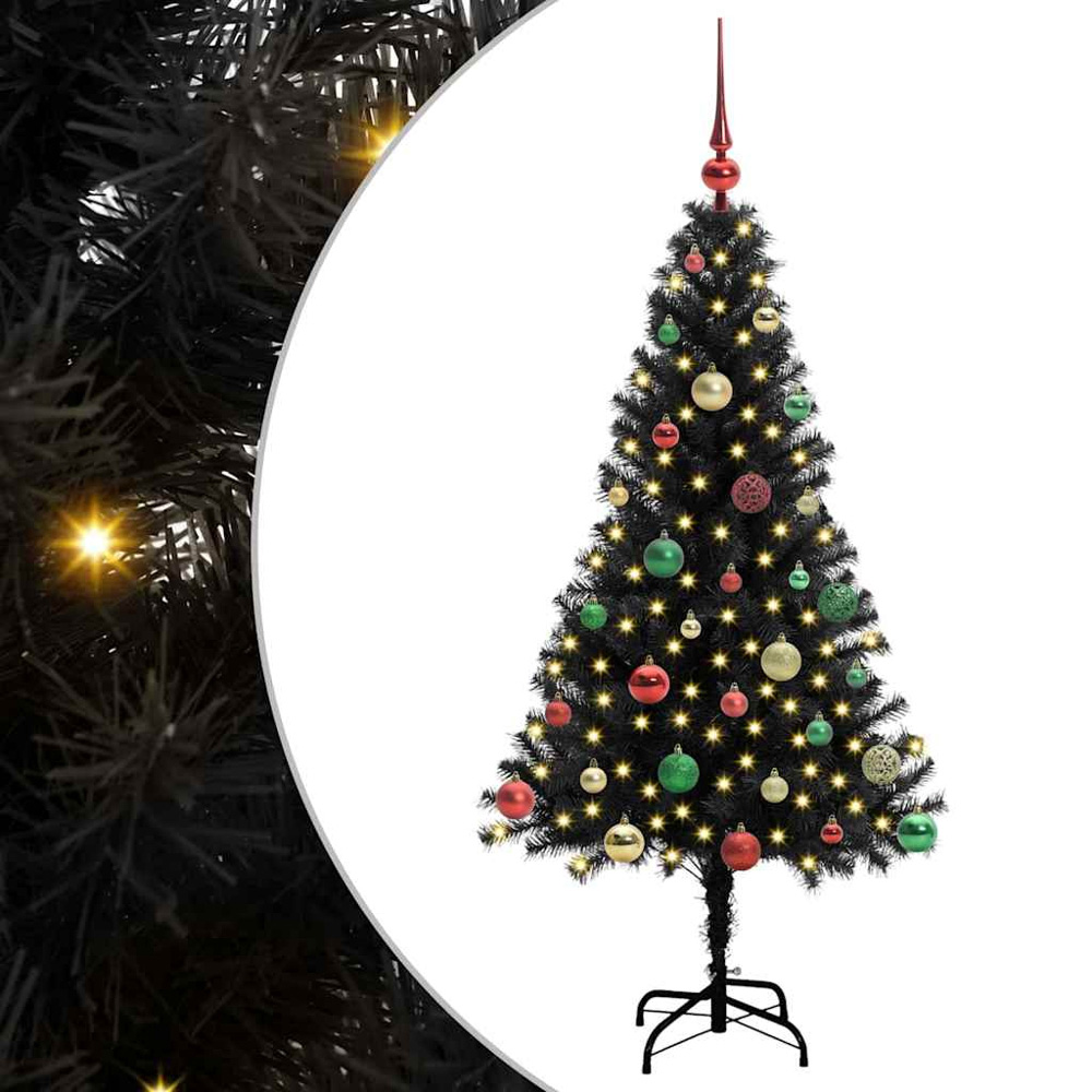 vidaXL Pre-Lit Multicolour Baubles Black Artificial Christmas Tree 5ft Image 2