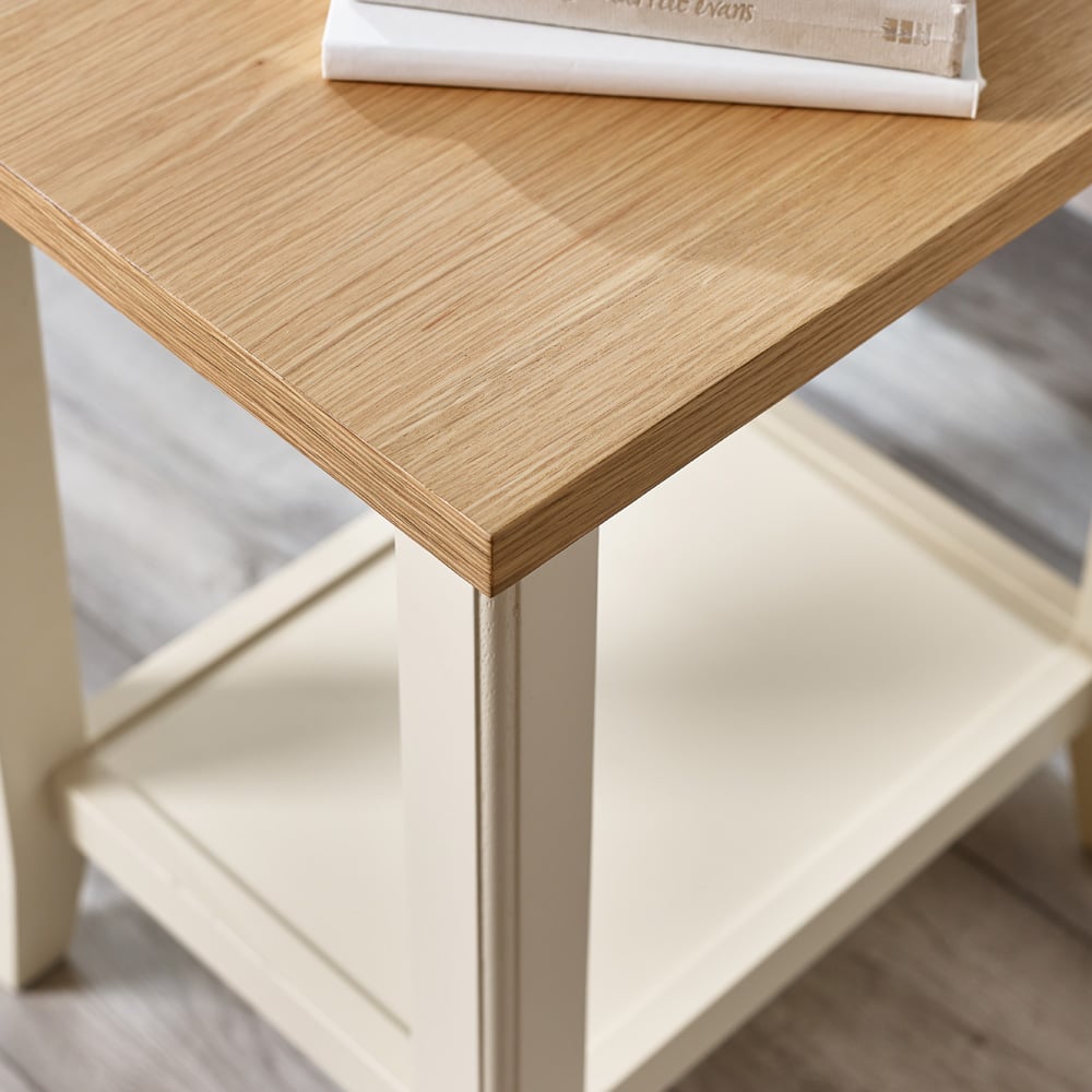 Furniturebox Isolde Wooden Cream and Oak Veneer Side Table Image 3