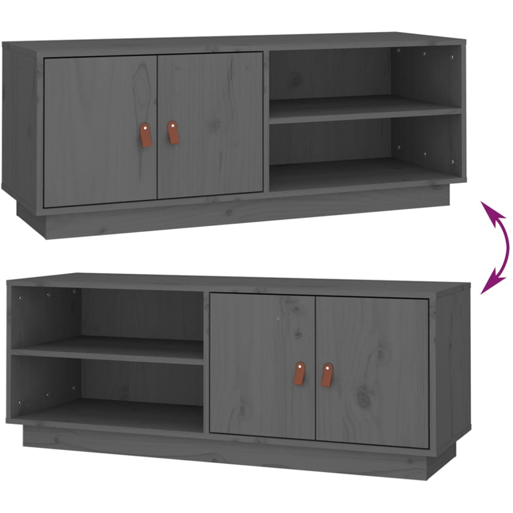 vidaXL 2 Door 2 Shelf Grey Solid Pine Wood TV Cabinet Image 8