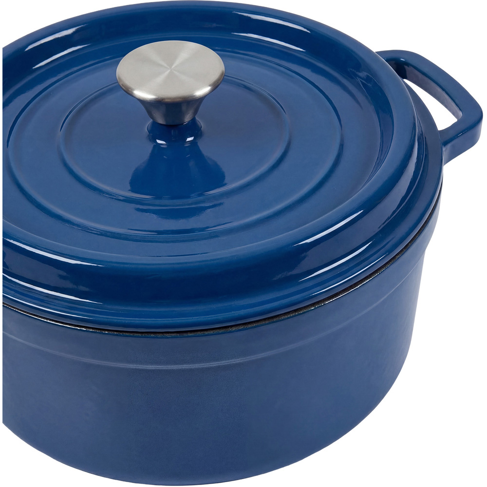 Living and Home Dark Blue Enamelled Cast Iron Dutch Oven Pot 6L Image 4