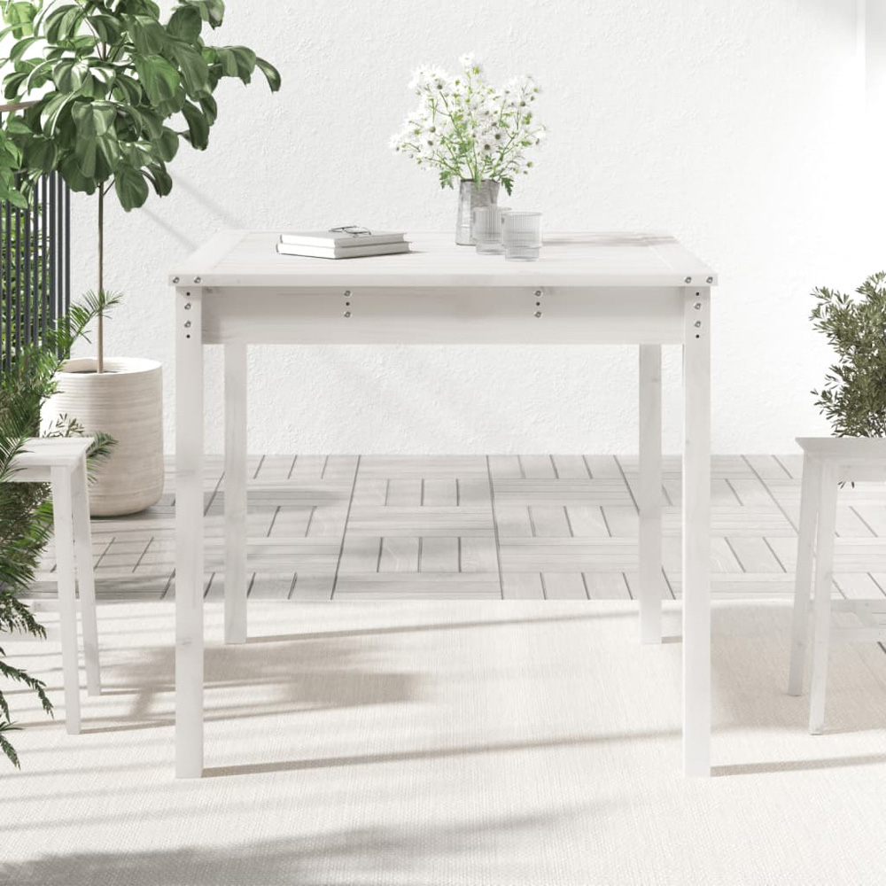vidaXL 2 Seater Solid Pine Wood Garden Dining Table White Image 7