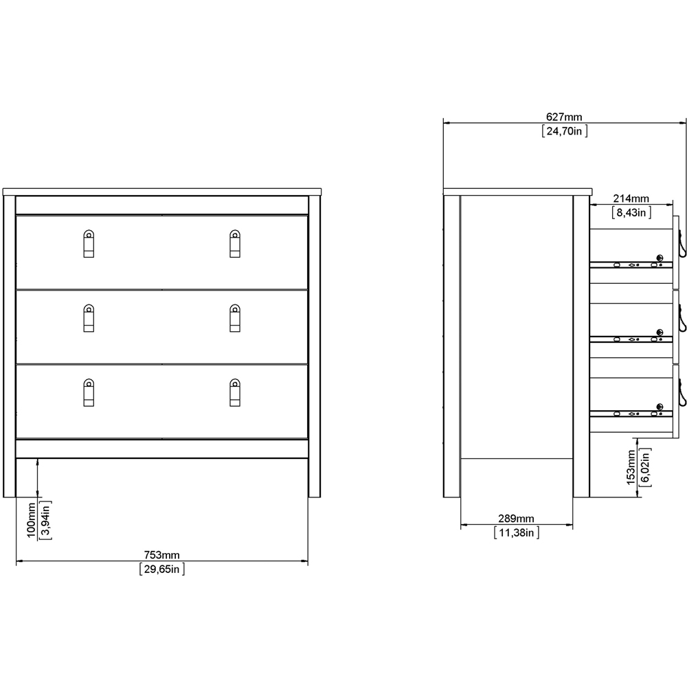 Florence Barcelona 3 Drawer White Chest of Drawers Image 8