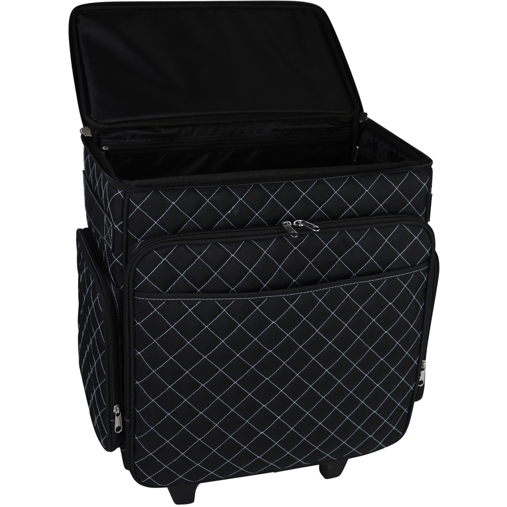 Everything Mary EVM13737-1 Quilted Black Blue Stitching Rolling Trolley Bag 35.6 x 20.3 x 38.7cm Image 3