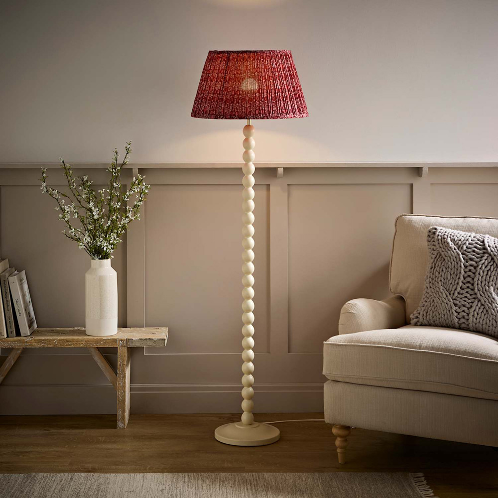 ValueLights Bobble Burgundy Pleated Shade Cream Wooden Floor Lamp with Bulb Image 6