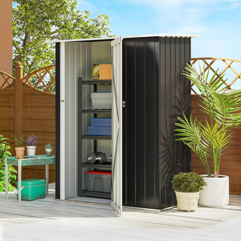 Outsunny 4.6 x 3ft Grey Metal Pent Garden Shed Image 2