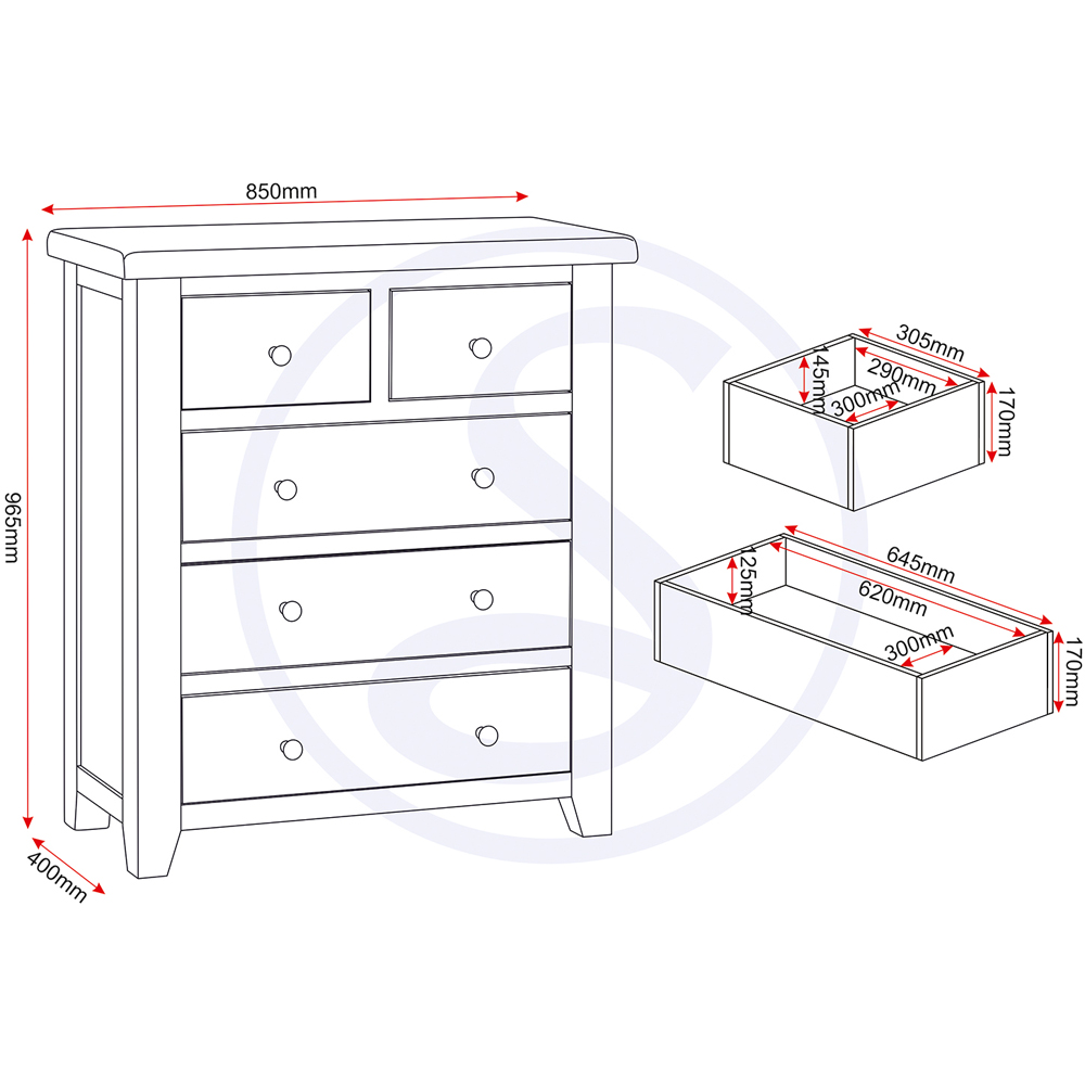 Seconique Windsor 5 Drawer Ivory and Oak Storage Chest Image 9