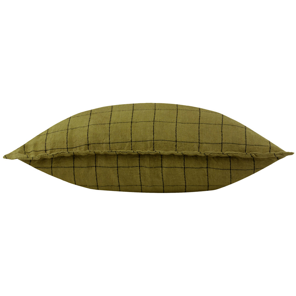 Yard Grid Check Olive Linen Cushion Image 4