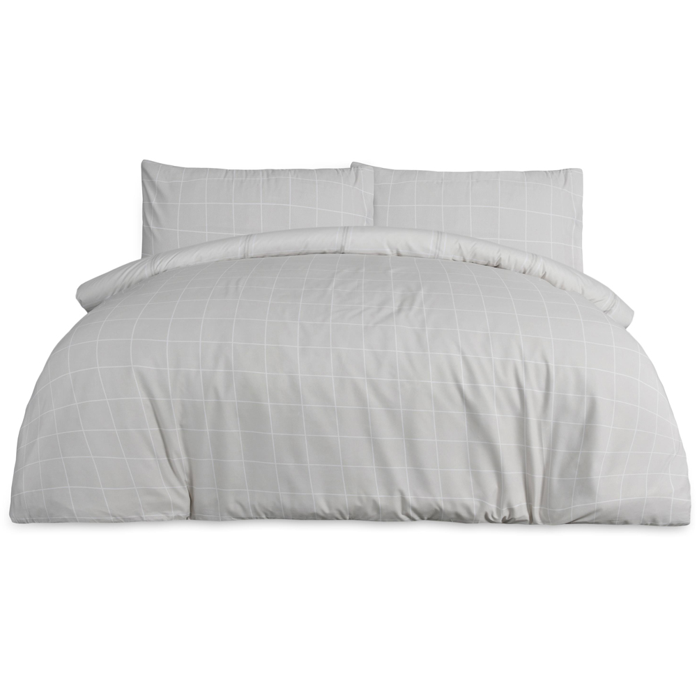 Smart Living Double Natural Linear Check Reversible Duvet Cover Set Image 2
