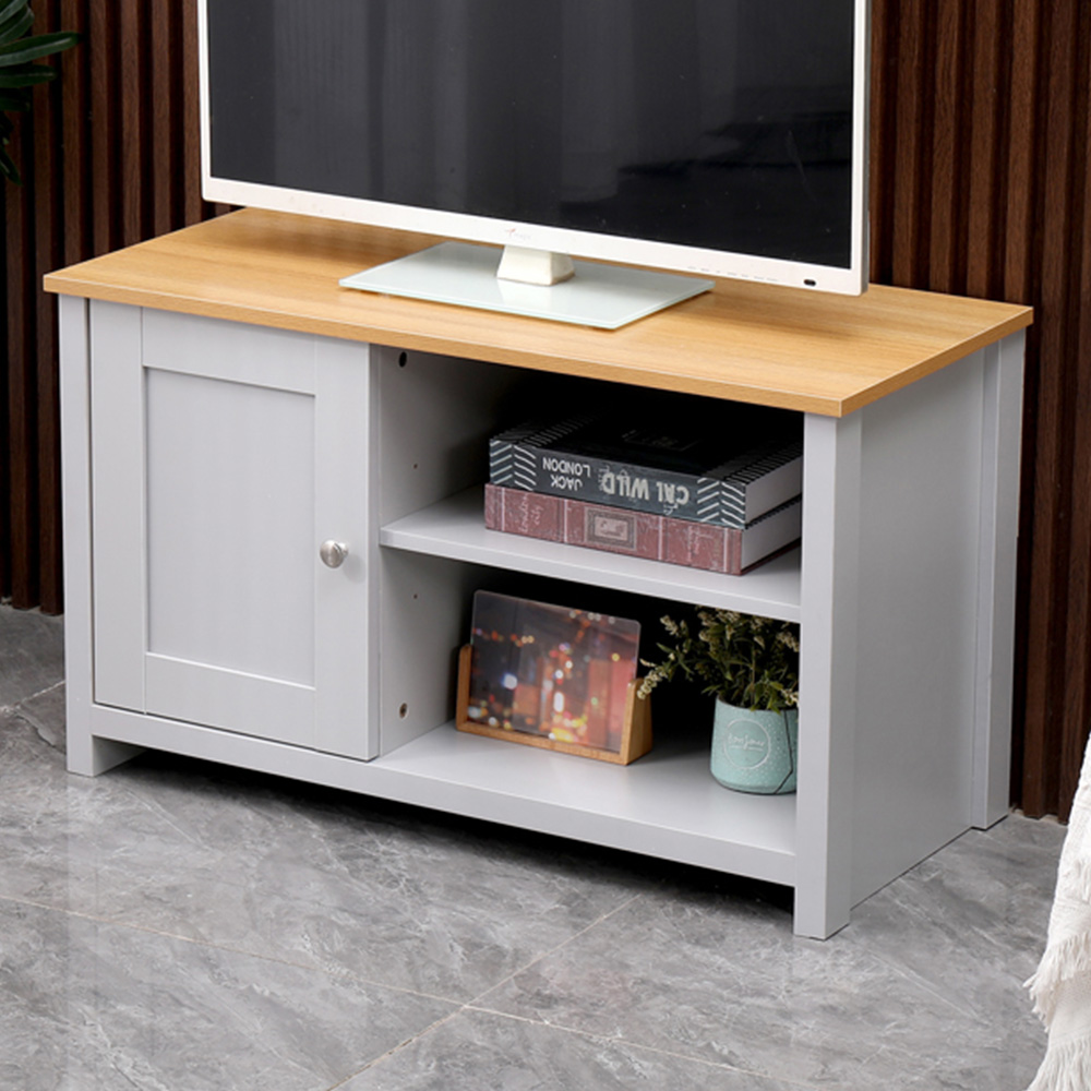 FurnitureHMD Single Door 2 Shelf Grey and Oak Effect Wooden TV Unit Image 1