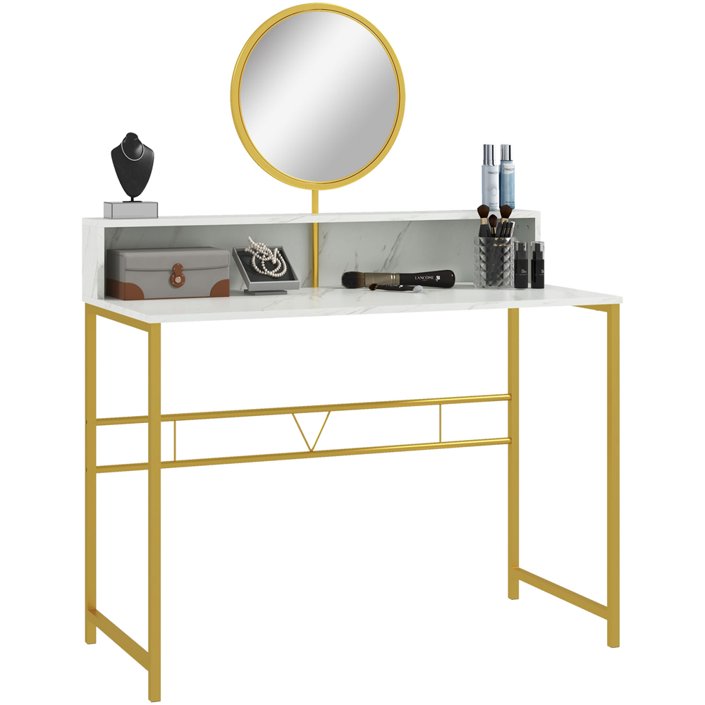 Portland White Modern Dressing Table with Round Mirror Image 2