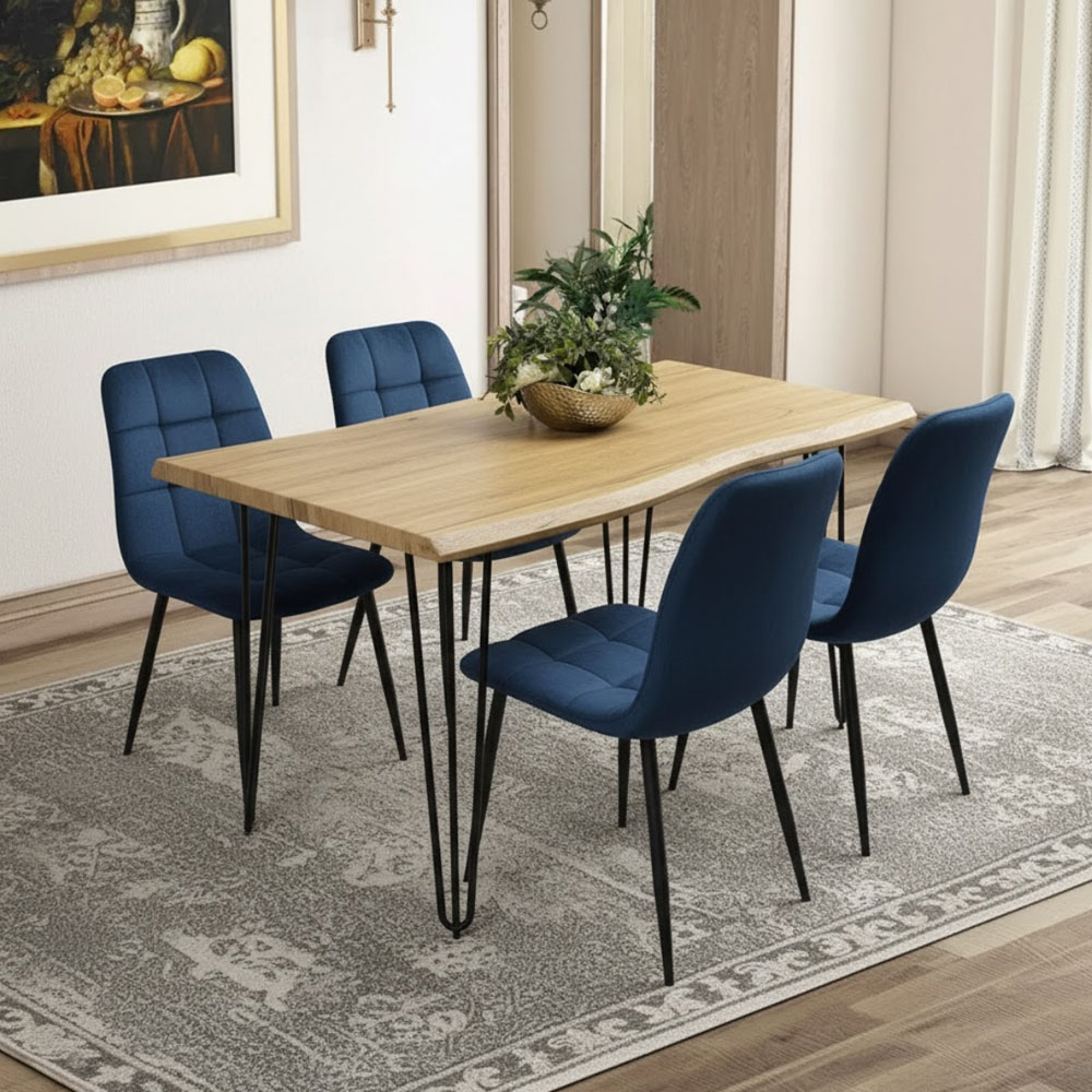 Kosy Koala 4 Seater Velvet Wooden Dining Set Blue Image 6
