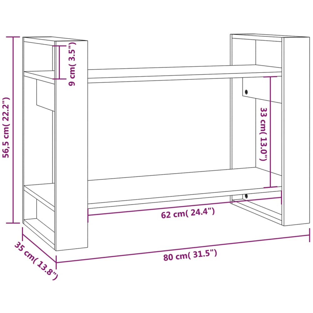 vidaXL 2 Shelf Grey Solid Pine Wood Bookcase Image 9