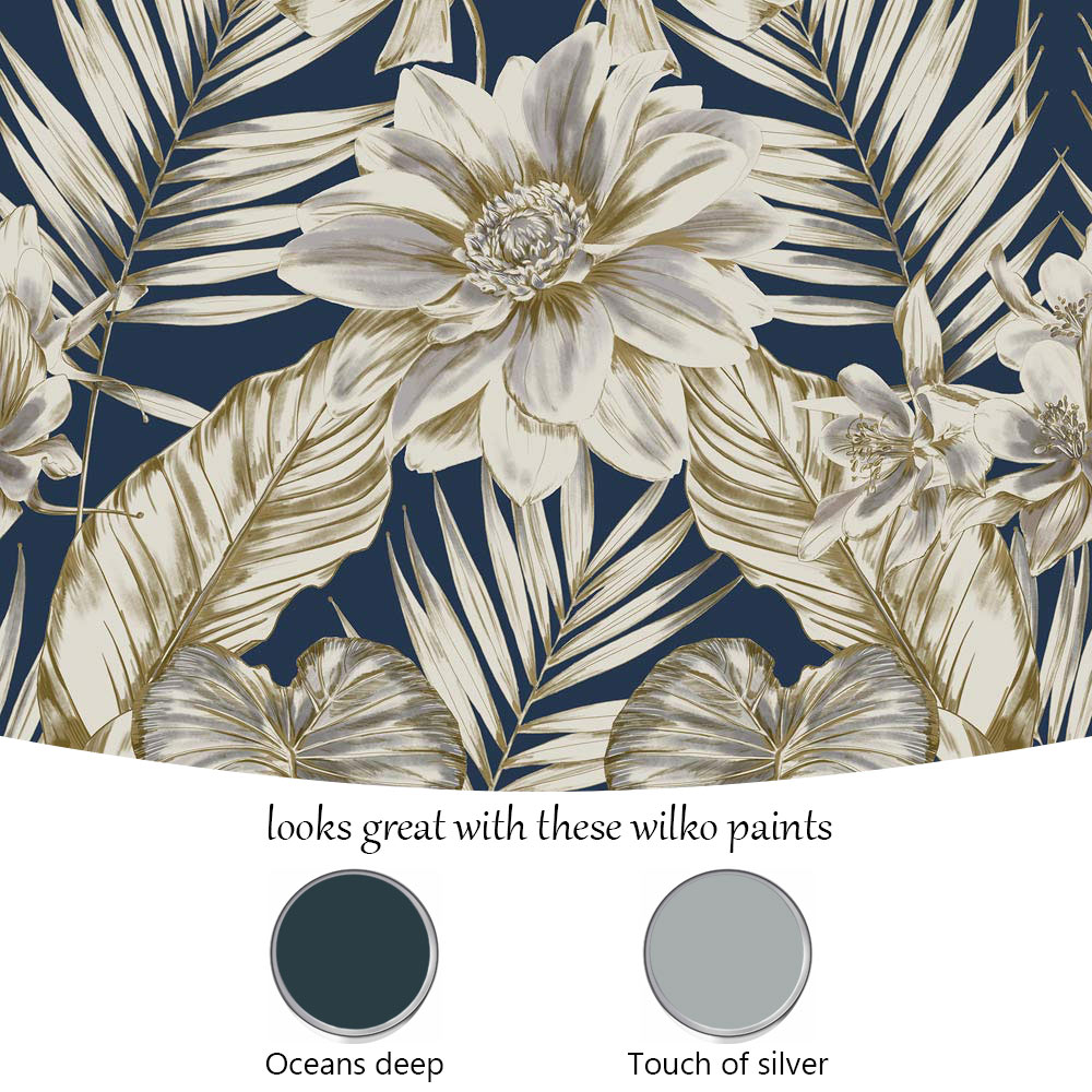 Grandeco Wild Lilies Metallic Smooth Navy Wallpaper Image 4