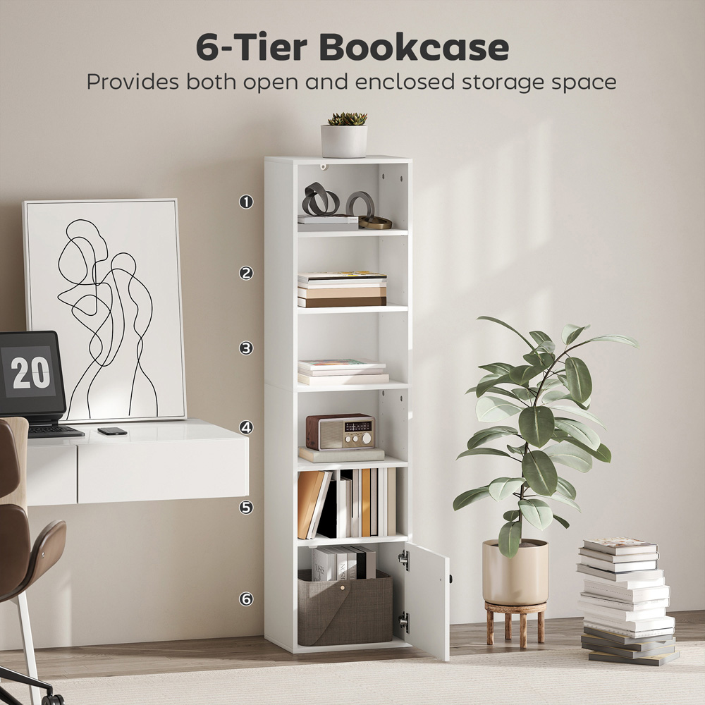 Portland 6 Shelf White Adjustable Tall Bookcase Image 7