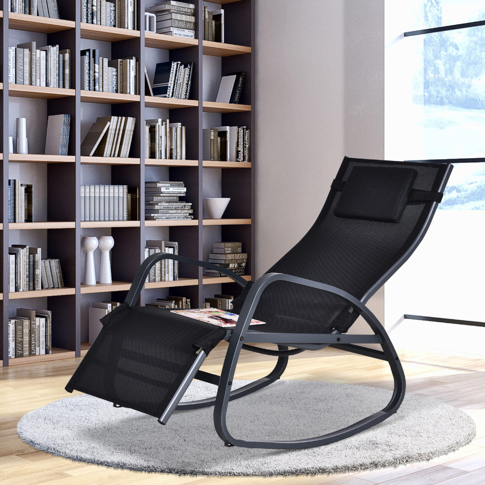 Outsunny Black Zero Gravity Rocking Chair with Pillow Image 1
