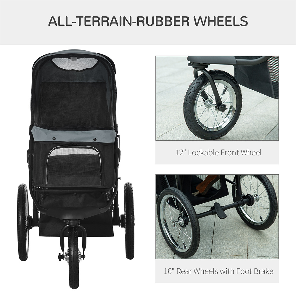 PawHut 3 Wheel Foldable Pet Stroller Grey Image 4