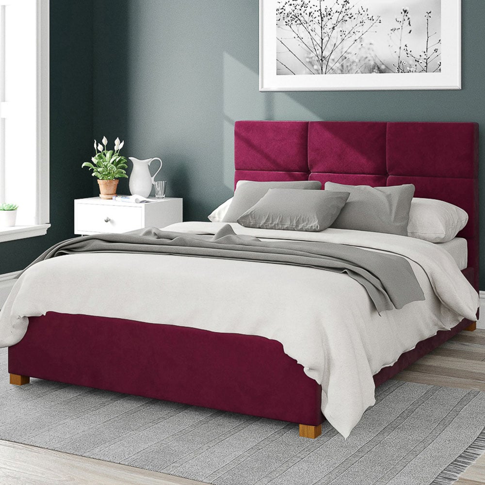 Aspire Caine Single Berry Plush Velvet Ottoman Bed Image 1
