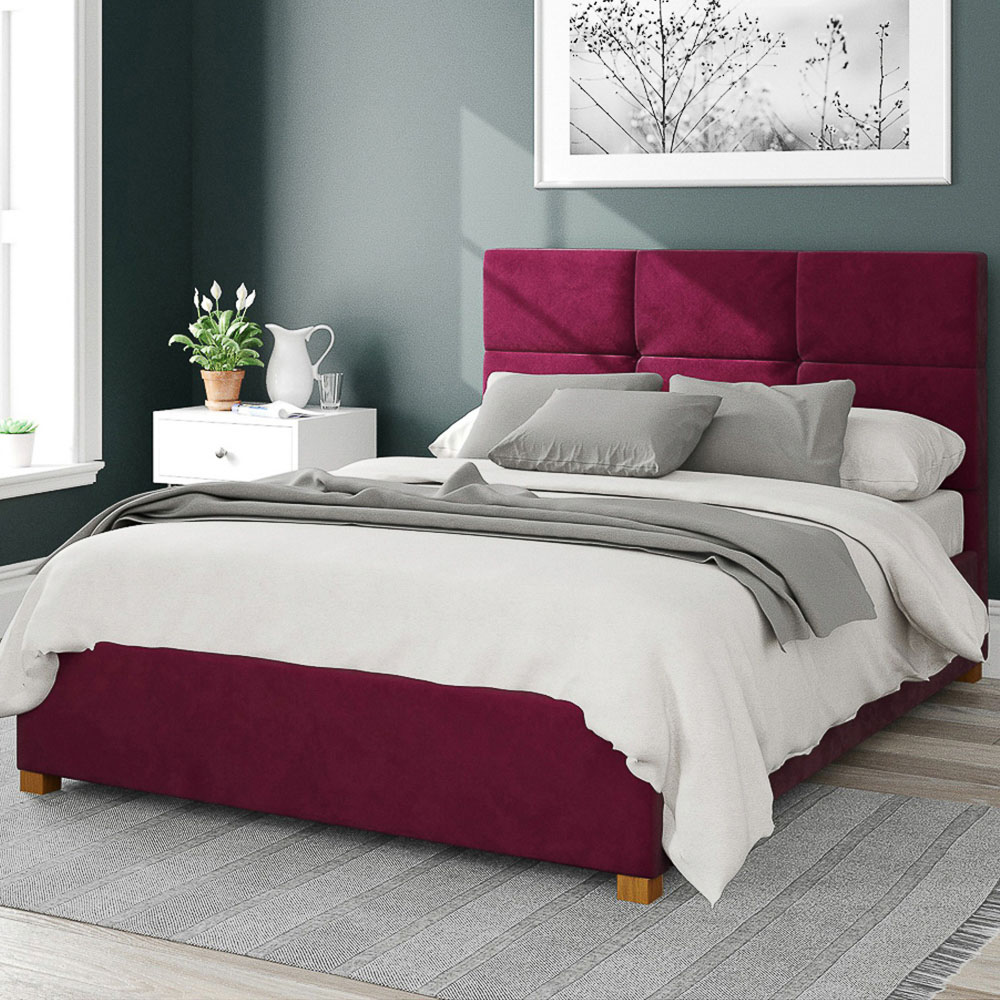 Aspire Caine King Size Berry Plush Velvet Ottoman Bed Image 1