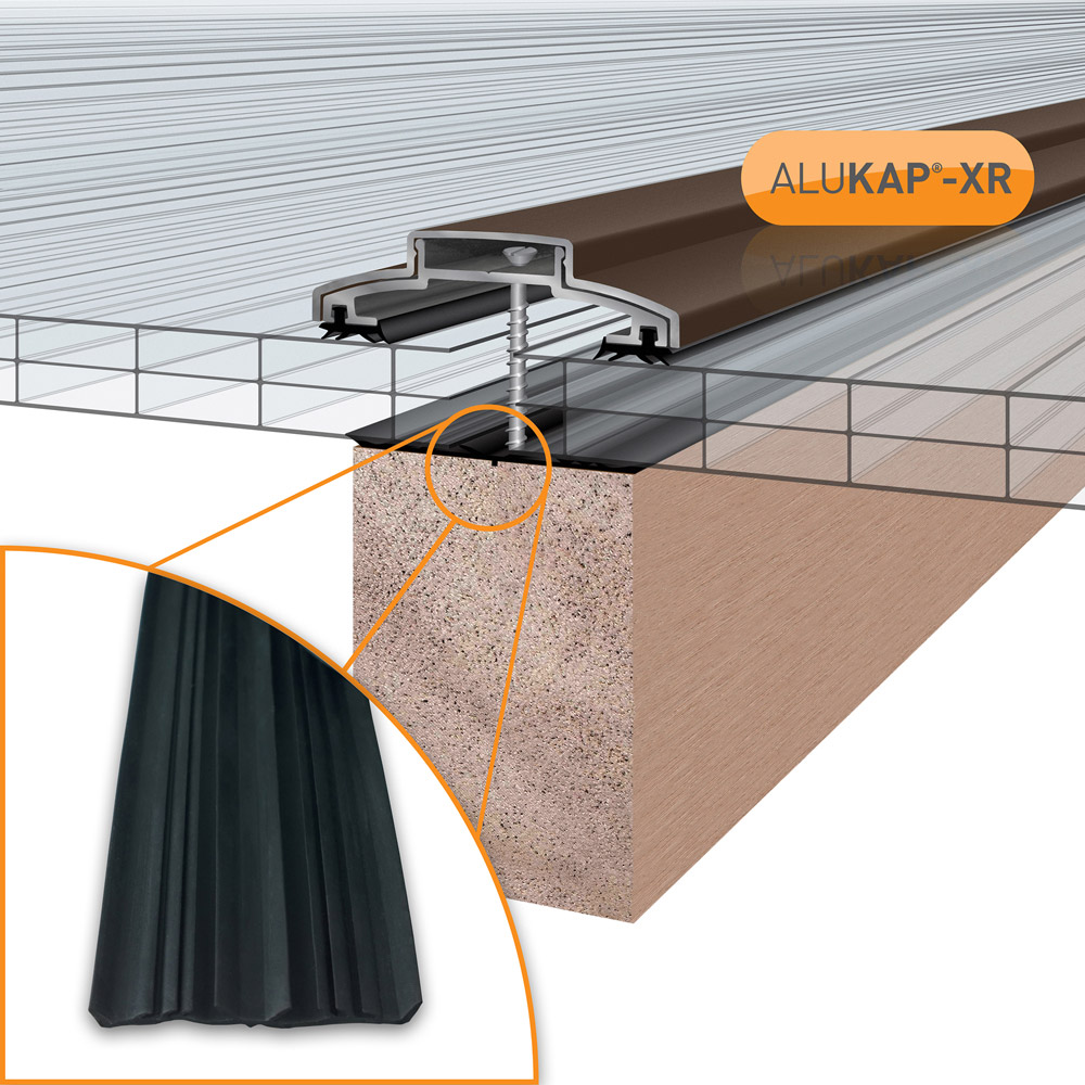 Alukap-XR 60mm Brown Aluminium Glazing Bar System 2.4m with 55mm Slot Fit Rafter Gasket Image 3